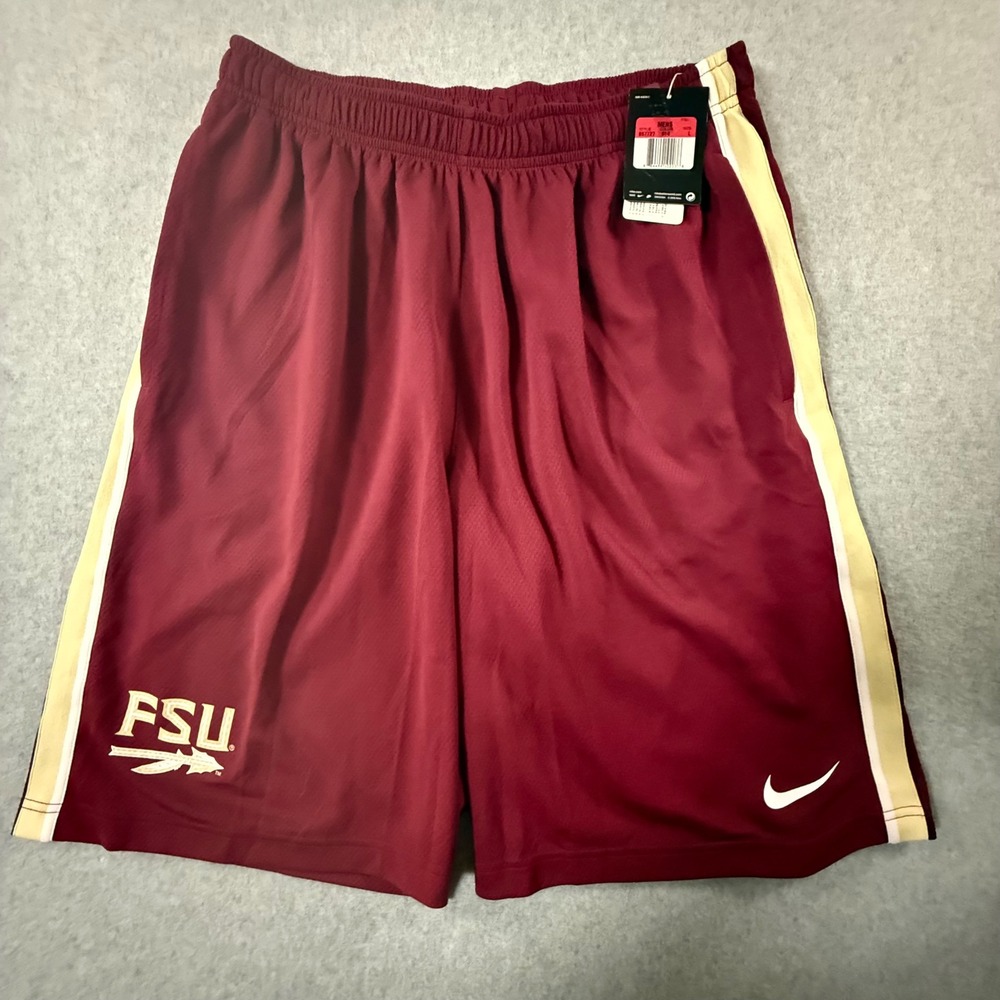 Nike FSU Seminoles Mens Basketball Shorts Garnet Red Gold 657727-614 L NWT